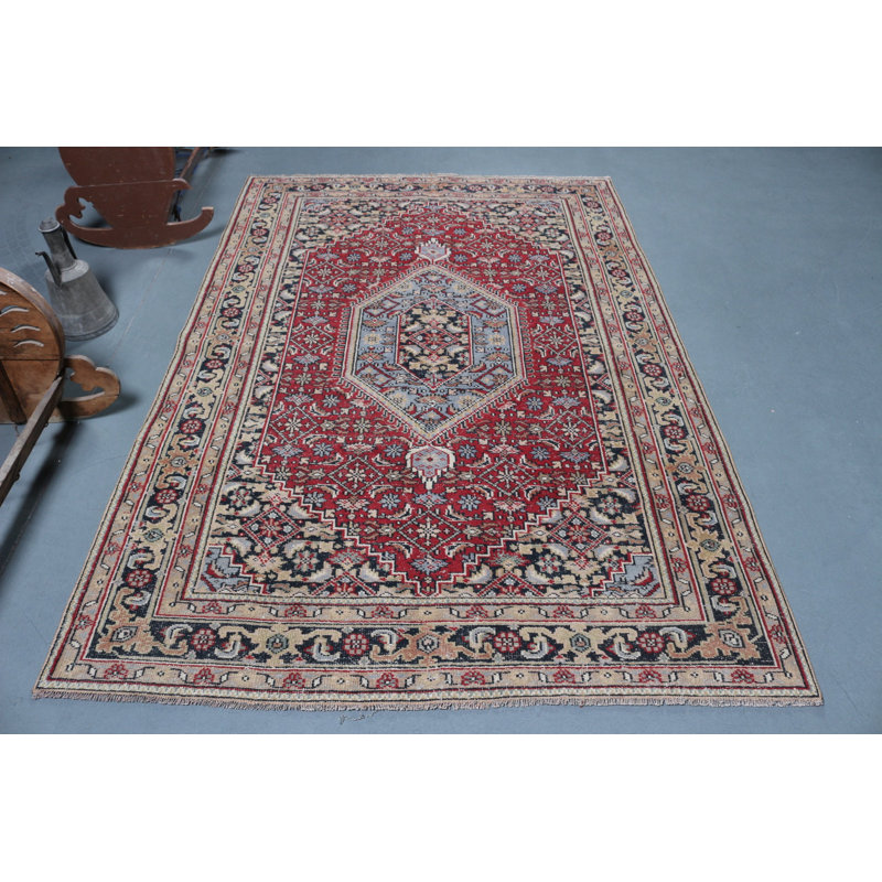 Grand tapis turc Oushak rétro rouge pour un salon ou un salon décoratif de Turquie