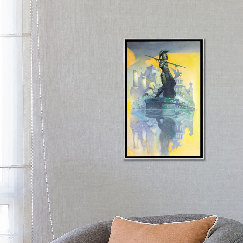 « Atlantis » par Frank Frazer-impression, Pas de tapis, H 26 po x l 18 po x 1,5 po, Toile avec cadre argenté