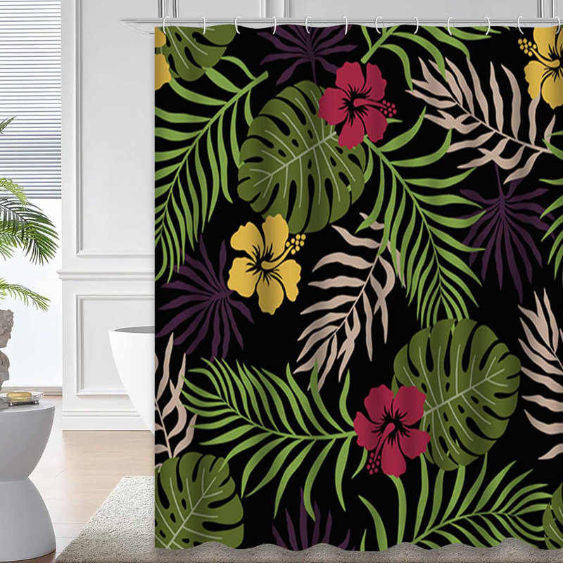 Rideau de douche imperméable à motif floral tropicale avec 12 crochets Tropic palm, L 72 po x l 84 po