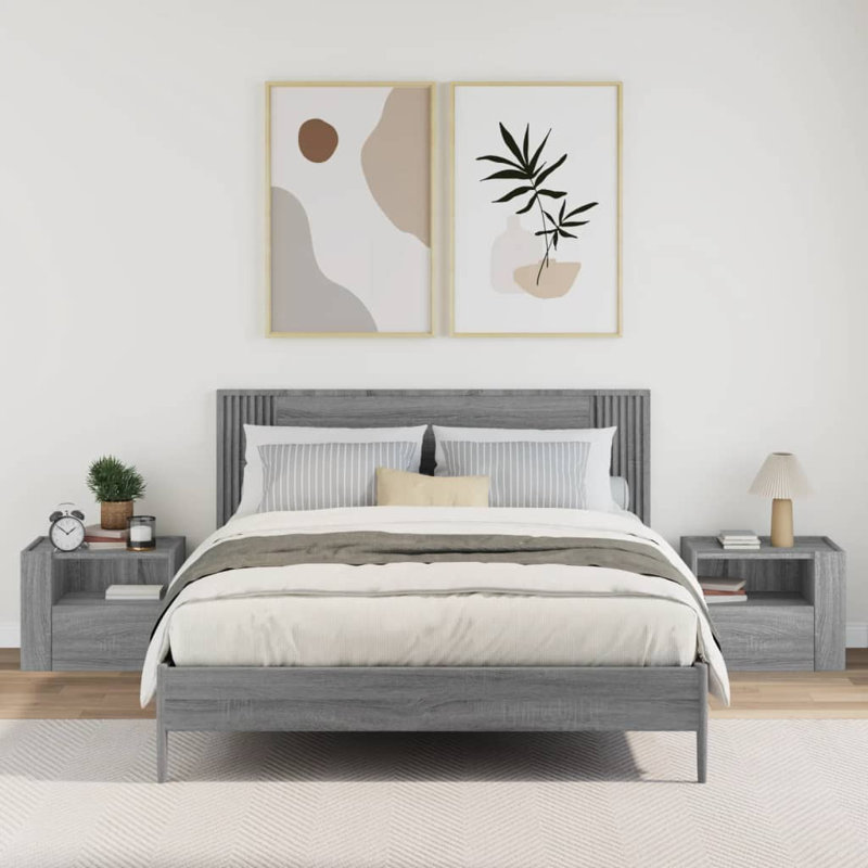 Anahla 45cm W Manufactured Wood Bedside Table, Grey Sonoma