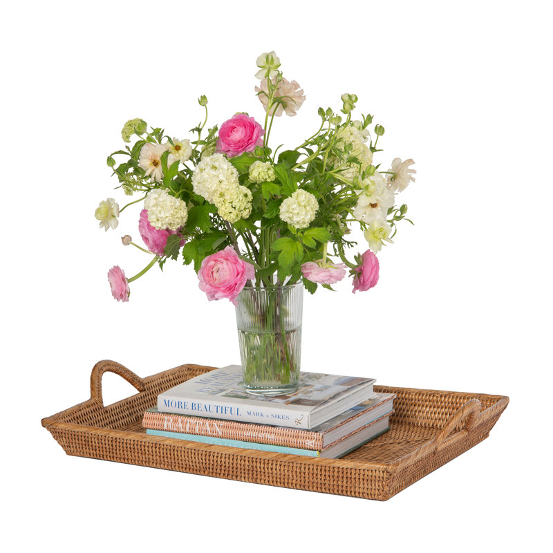 Brown Handwoven Rattan Decorative Serving Tray with Ear Handles