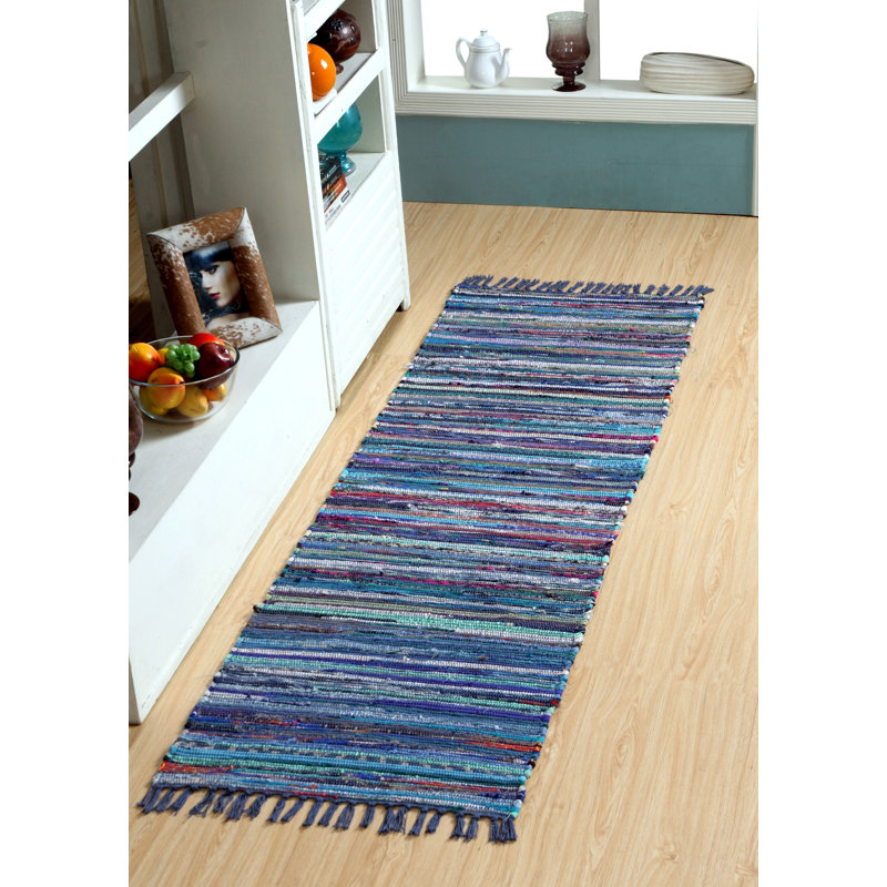 Marone Striped Cotton Hand Woven Area Rug, Runner 60 x 210cm