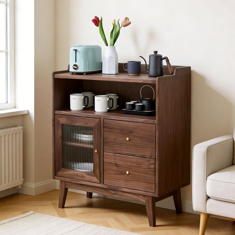 Commode d'appoint multifonctionnelle en bois massif, H 35,43 po x l 31,49 po x P 14,96 po, Marron foncé
