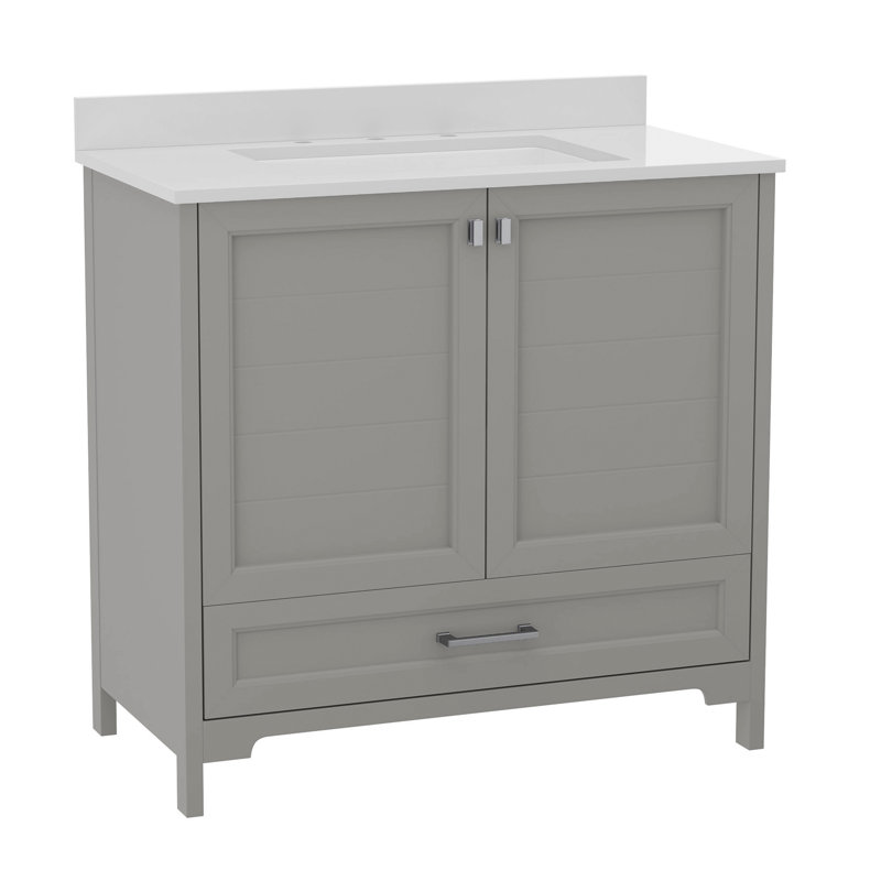 Bathroom Vanity With Undermount Sink, Cabinet, And Drawer, Nickel, Gray