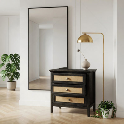 Table de bout 29,5 po de large avec 3 tiroirs - table de bout en rotin