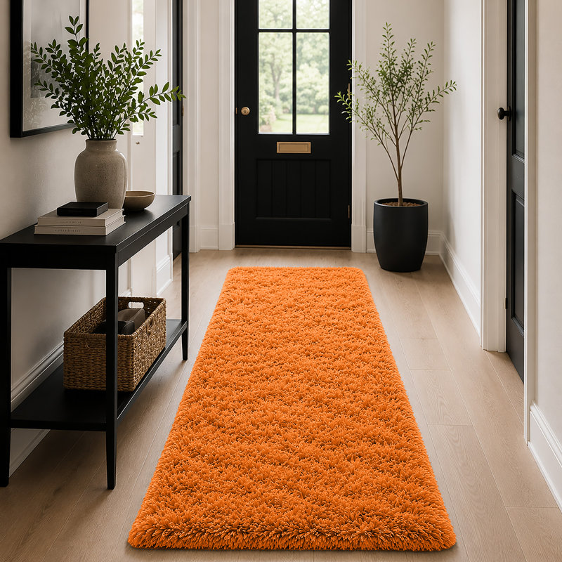 Luxury Plush Shaggy Area Rug & Runner, Soft Deep-Pile Non-Slip Living Room Carpet, Runner 60 x 110 cm, Ochre