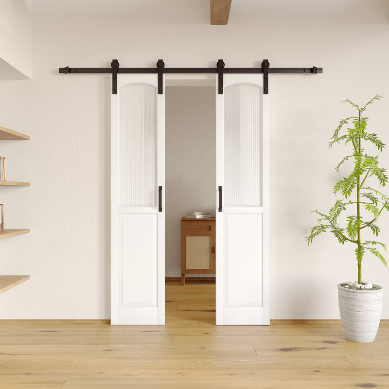 Portes de grange doubles en verre Moru avec trousse de quincaillerie d'installation, L 36 po x H 84 po