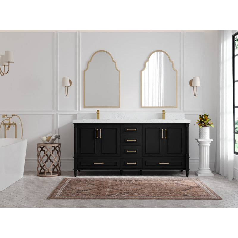 Aberdeen 72'' Double Bathroom Vanity with Top, Empira White, Black