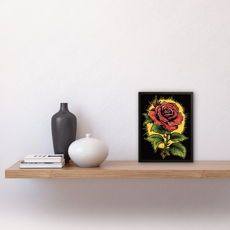 Marvelwood A Single Rose Old School USA Tattoo Ink Body Art Rockabilly Americana 1 Piece Single Picture Frame Wall Art