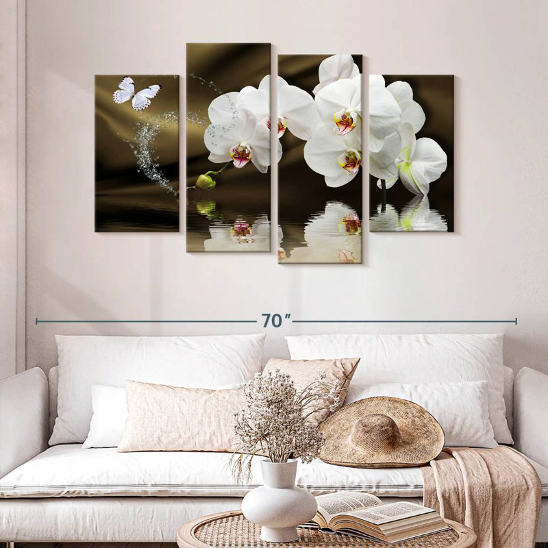 Harnek White Orchids And Butterfly