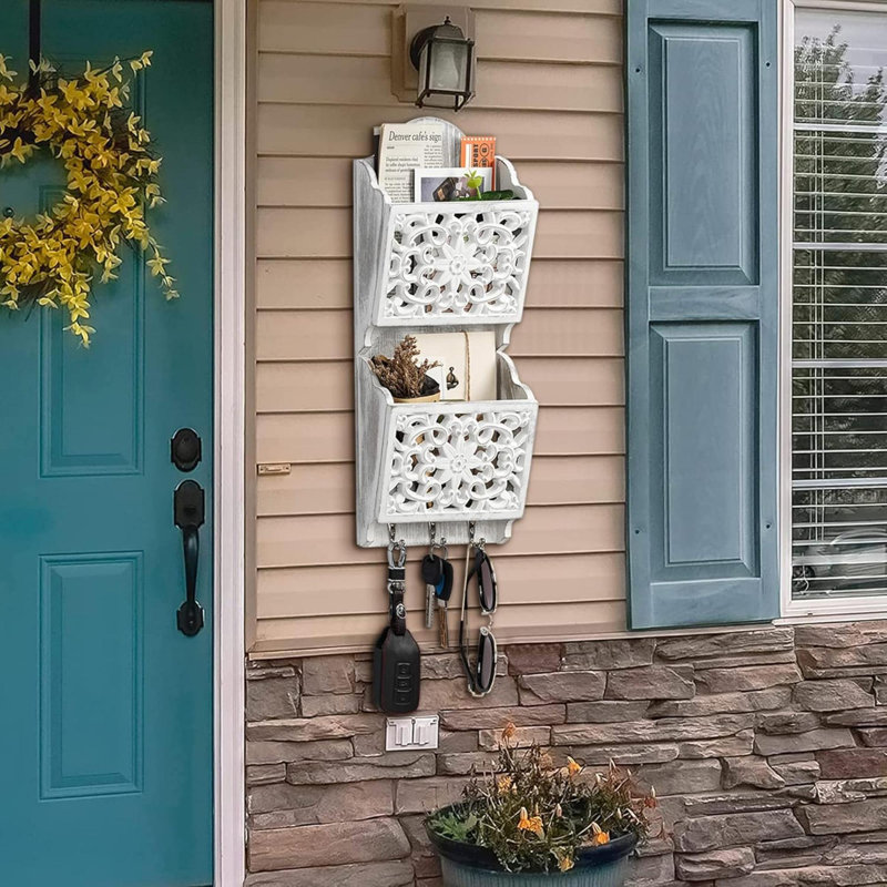 Wood Metal Wall Organizer with Mail Storage