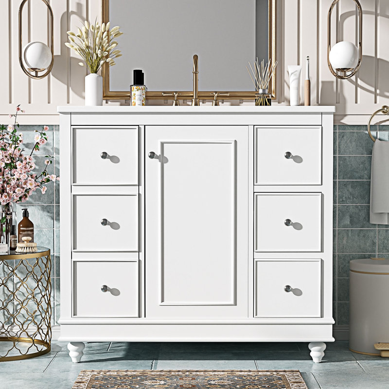 Bathroom Vanity With Ceramic Sink Combo, White