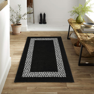 Home Decor Luxury Non-Slip Rubber Backing Safety Soft Runner Area Carpet Floor Area Rug Indoor Interior Accent Decorative Mat, Black Colour Diamond Design, 26 x 45 Inch