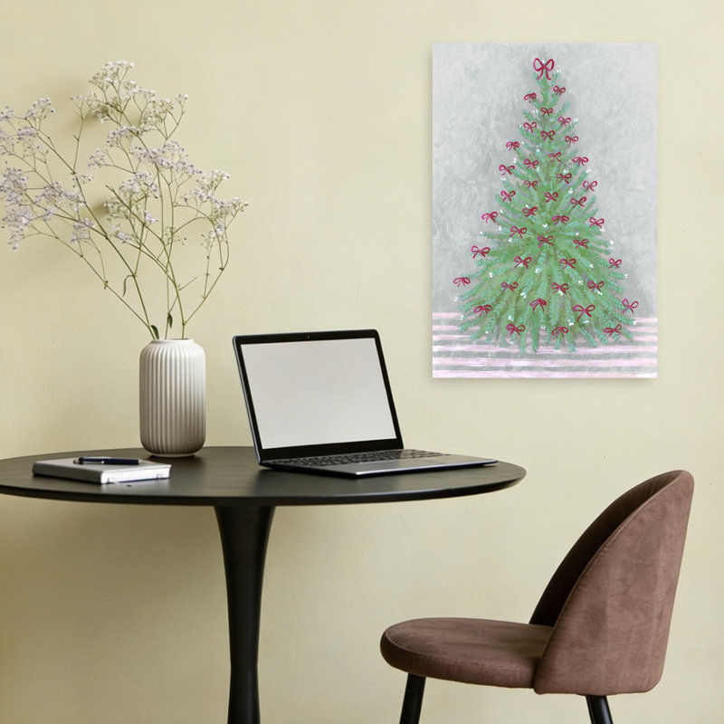 Sapin de Noël avec des nœuds - Illustration murale abstraite traditionnelle et fantaisiste représentant un sapin de Noël dans un paysage d'hiver