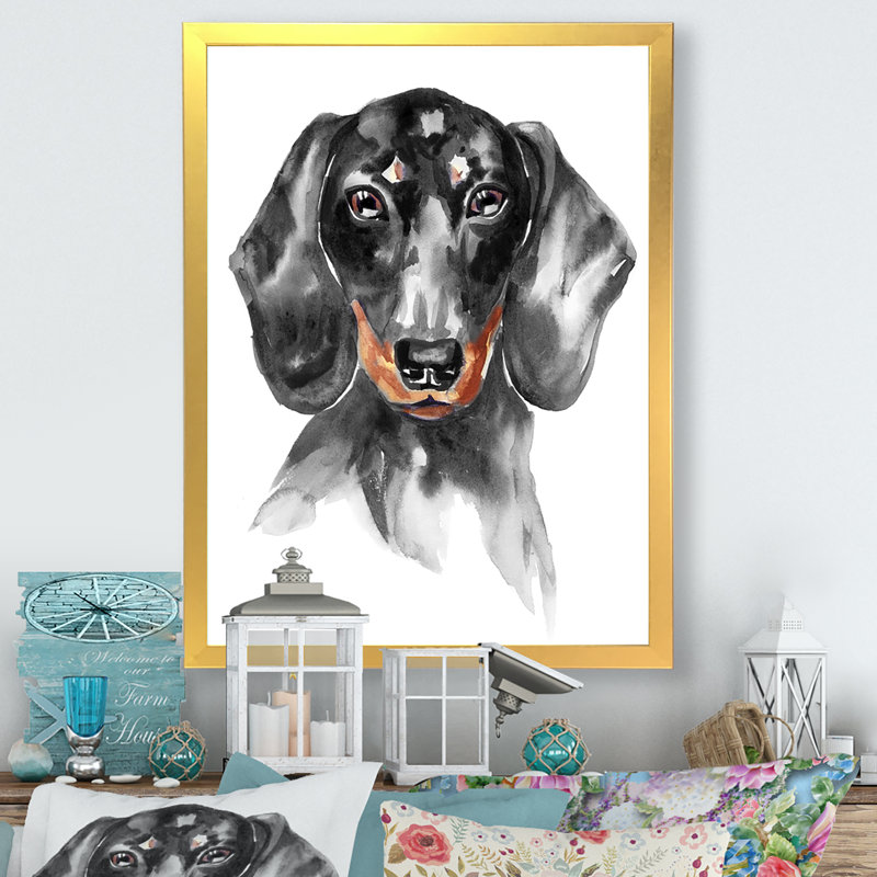 Sweepy The Dachshund I - on, H 20 po x l 12 po x P 1 po, Impression dorée sur toile encadrée