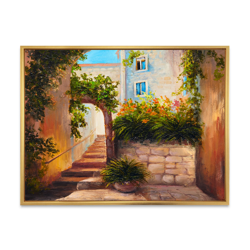 Fleurs colorées dans une maison méditerranéenne IV - reproduction d'art sur toile, H 30 po x l 40 po x P 1,5 po