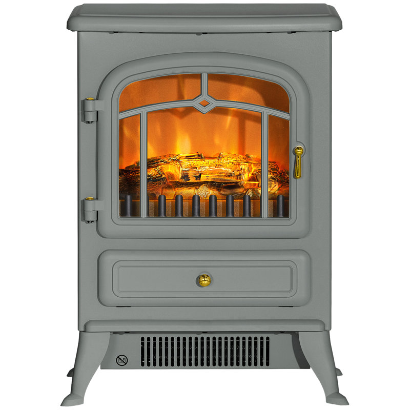 22" Electric Fireplace Heater, Freestanding Fire Place Stove With Realistic LED Flames And Logs, And Overheating Protection, 750W/1500W, Gray