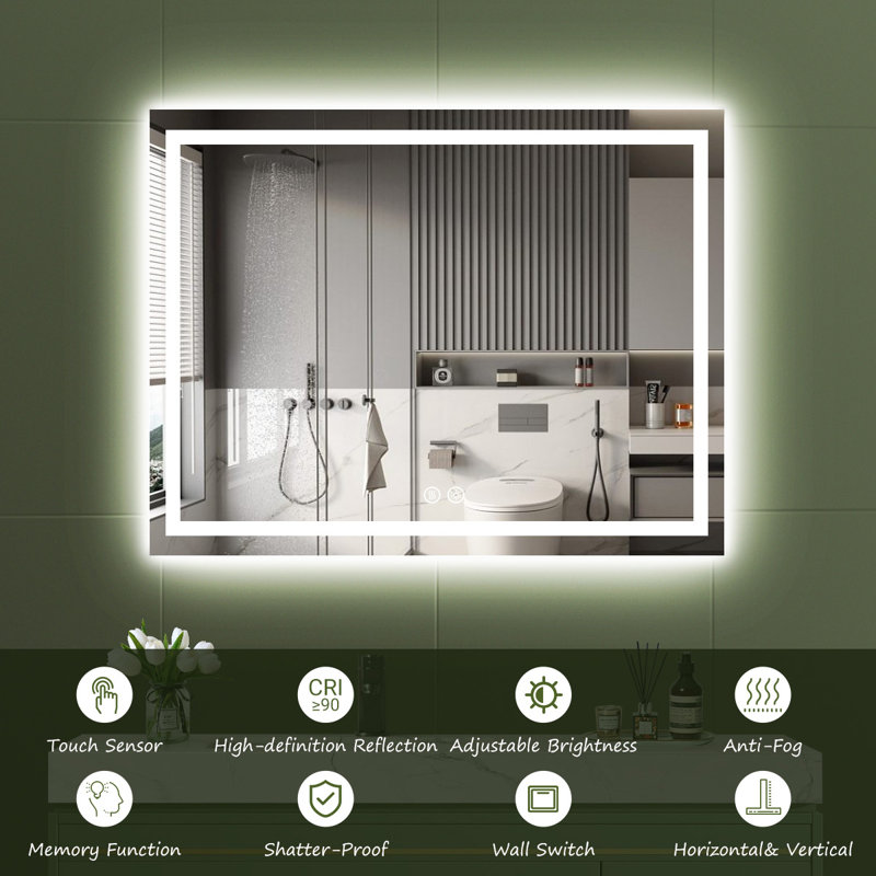 Caravel Rectangle LED Wall Mirror, Dimmable Vanity Light Mirror, Front light & Backlit, Anti Fog, 36" x 72"