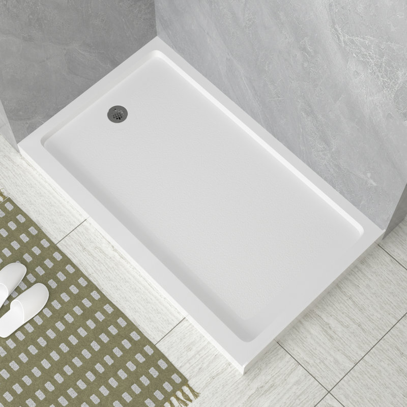 60" W x 36" D Rectangluar Shower Base White Acrylic Non-Slip Single Threshold Shower Base