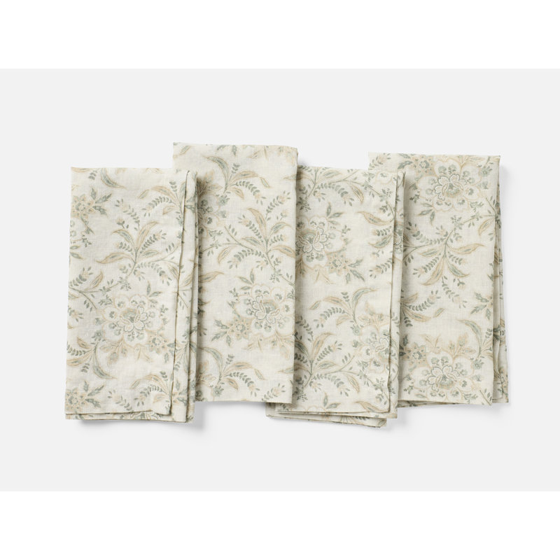 Marguerite Organic Print Napkin Set/4 20"X20", Natural w/ Juniper