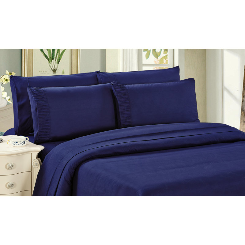 Marina Decoration Home Pleated Bedding Bedroom essentials Cooling Soft Silky Zipper Solid All Season 2 Pieces Rayon from Bamboo Duvet Cover Set with 1 Pillowcase, Navy Blue Colour Twin/Single Size