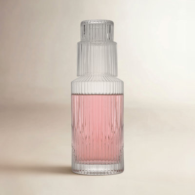 Joyjolt Elle Fluted Bedside Carafe Decanter Set With Glass - 26 Oz
