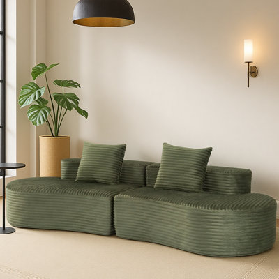 110" W Modern Curved Sectional Sofa Couch 2-Seater Split Corduroy Sofa with Pillows, No Assembly Required