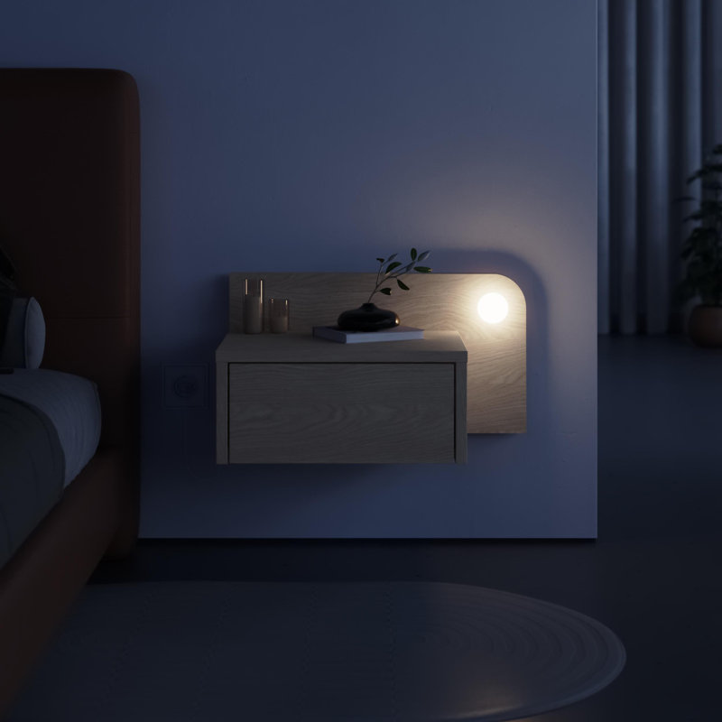 52cm W Manufactured Wood Bedside Table, Light Oak