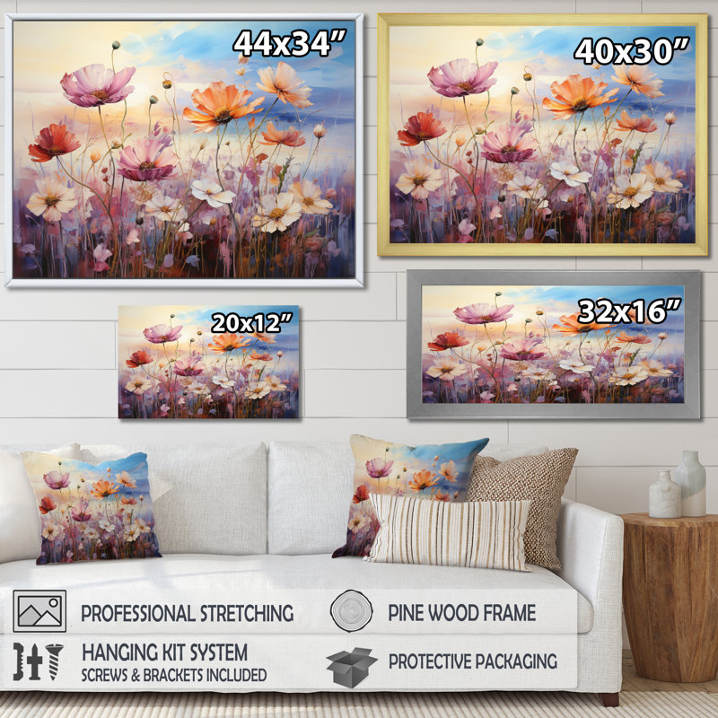 " Wildflowers Enchanted Field ", 30" H x 40" W x 1.5" D, Silver Single Picture Framed