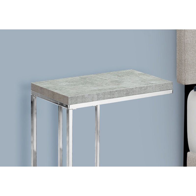Table d'appoint, en forme de C, bout, côté, collation, salon, chambre à coucher, stratifié gris, métal chromé, contemporain, moderne