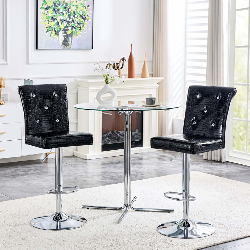 Ensemble de table de bar moderne avec dessus en verre et tabourets pivotants réglables, Black