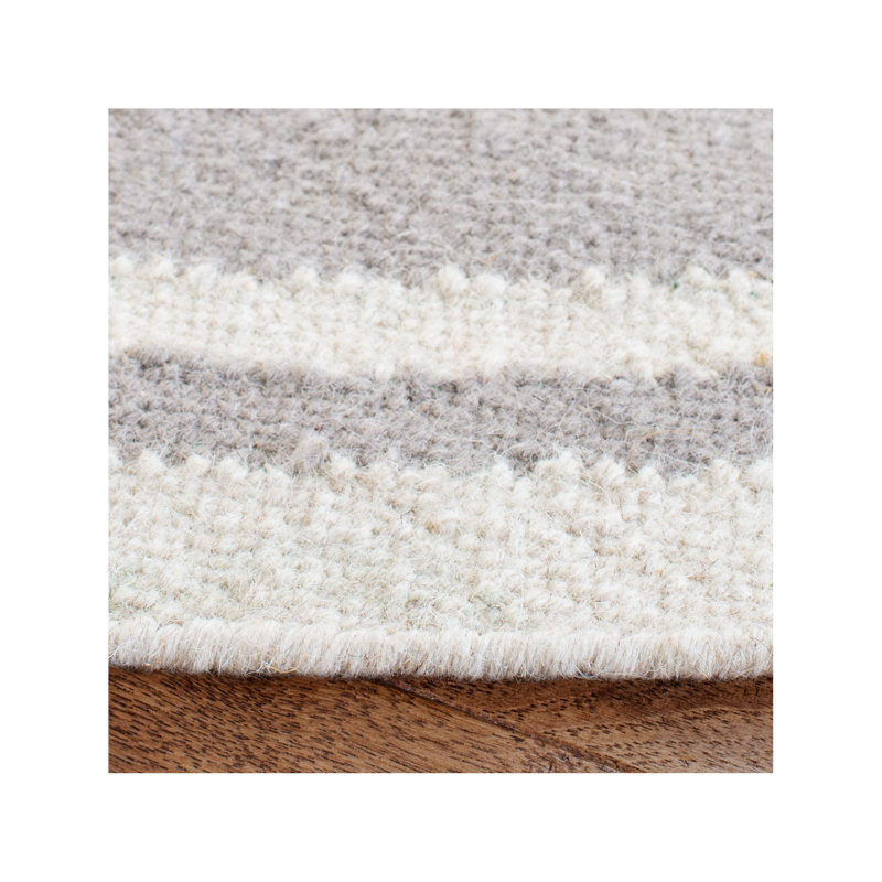 Rodgers Hand Woven Flat Weave Wool/Cotton Geometric Rug in Gray/Ivory, Square 8'