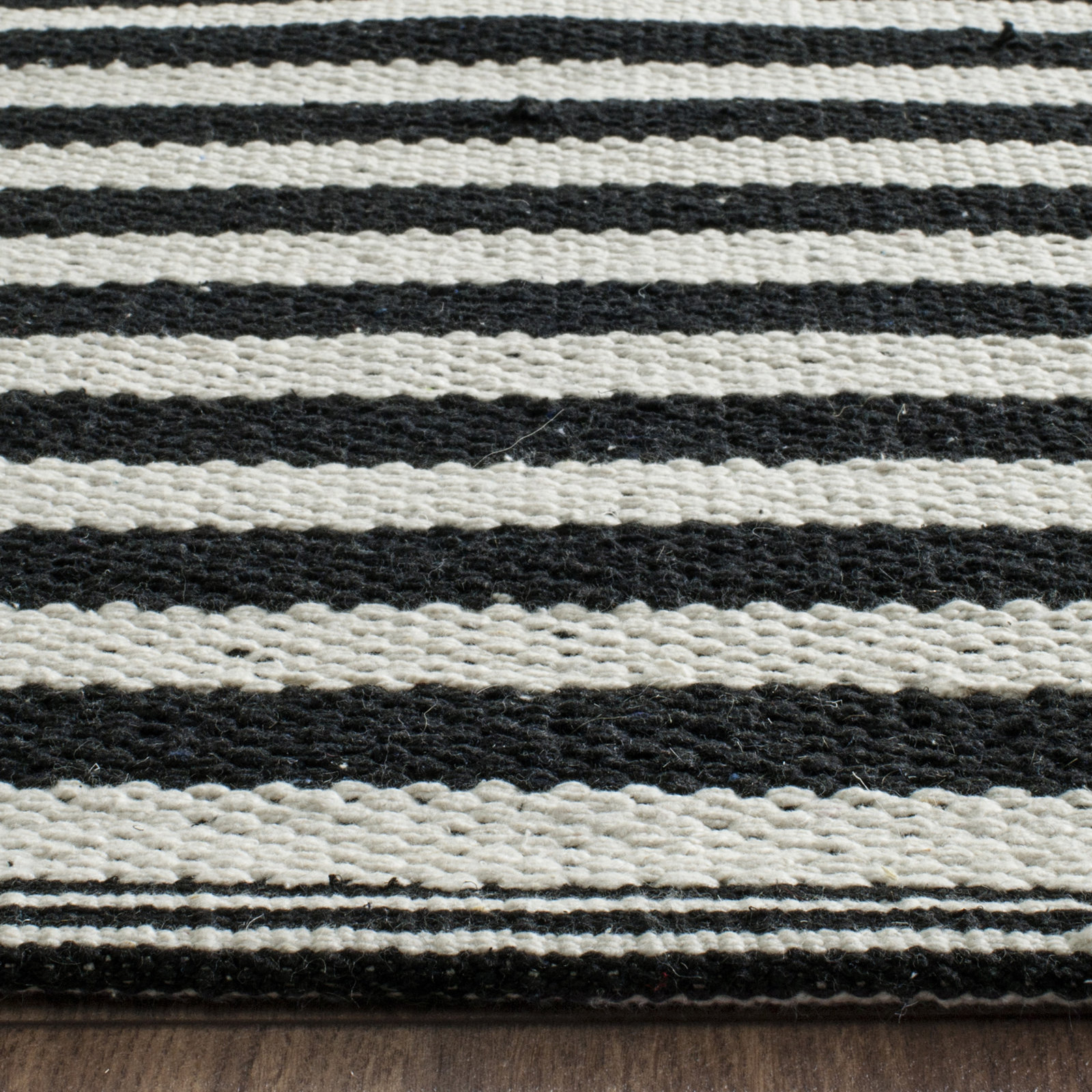 Ilona Ivory Black Striped Cotton Rug, Rectangle 2'6" x 4'
