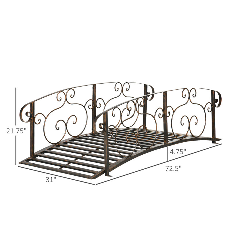 Bronze 6ft Metal Garden Bridge with Safety Rails