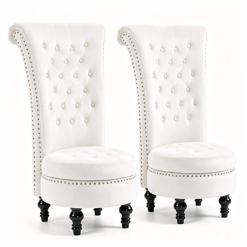 Velvet Side High-backed Chair, Velours blanc