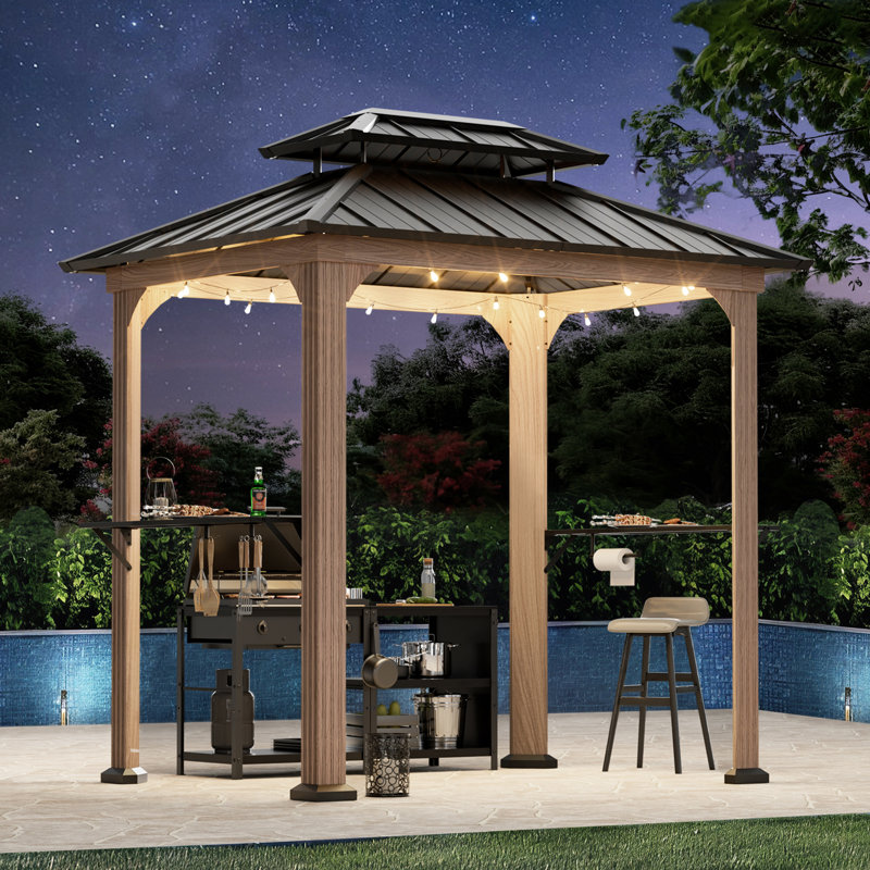 Astoria 8 FT. W x 6 FT. D Aluminum Patio Hardtop Grill Gazebo with Chaging Socket and Kitchen Utensil Hooks, Antique Copper