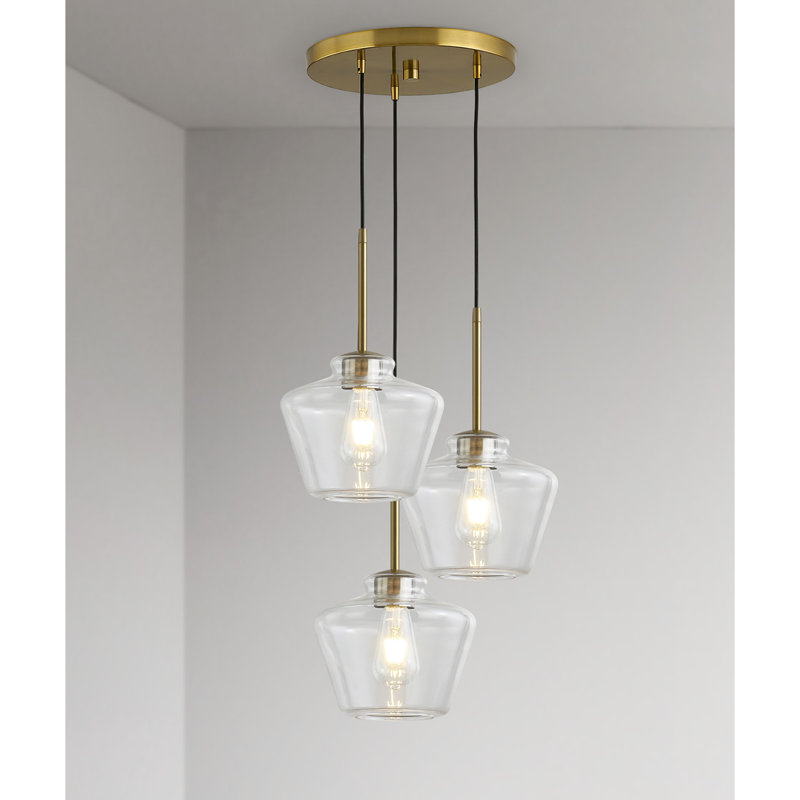 Luminaire suspendu à 3 lumières, Laiton brossé, Transparent