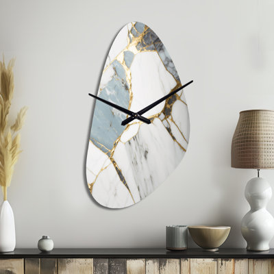 Horloge murale abstraite géométrique en or et blanc I - marbre