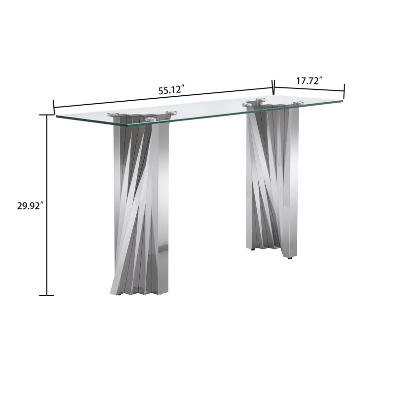 55.12'' Glass Top Console Table, Silver