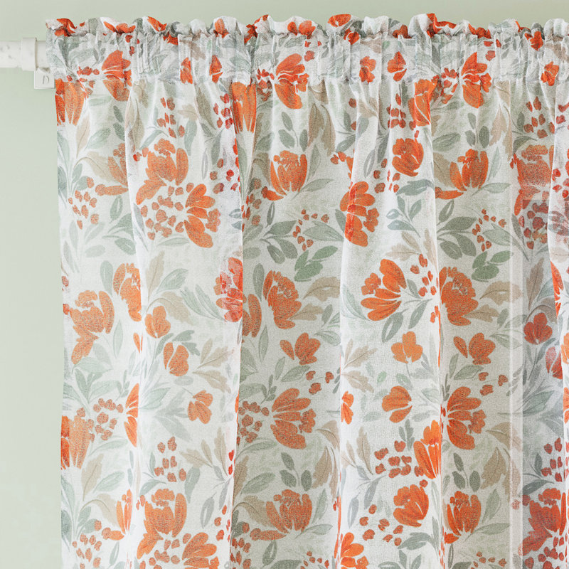 Sheer Curtain Panel Pair, Orange, 140cm Width x 229cm Drop