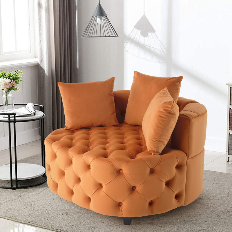 Fauteuil demi-tonneau en velours 36,6 po Keoka, Velours orange