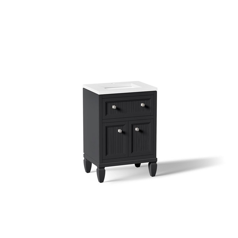 Meuble-lavabo sur pied simple avec lavabo et plateau en quartz Hearthaven, Gris ardoise, 24"