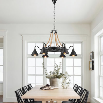 Steel and Ropes 6 Light Black Chandelier