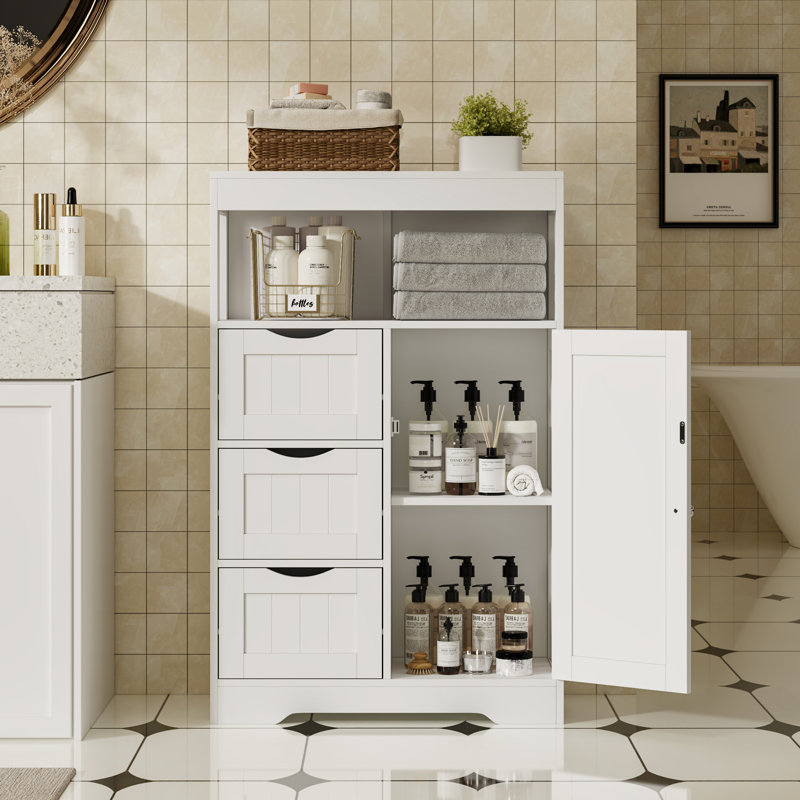 Goldean 34'' H X 22'' W X 11'' D Freestanding Bathroom Cabinet With Adjustable Shelf, White