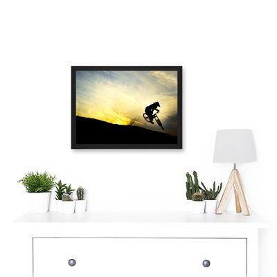 Art Sport MTB Downhill Run Mountain Bike Silhouette Bicycle Sunset - Single Picture Frame Print