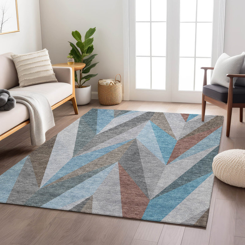 Machine Washable Indoor/Outdoor Huseby ACN2265 Geometric Rug, Rectangle 2 pi 6 po x 3 pi 10 po