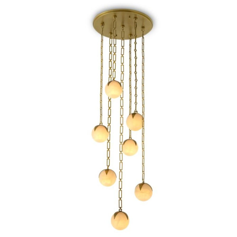 CDJ Chandelier Alesa antique brass finish alabaster, 86.62" H x 19.69" W x 19.69" D, 7