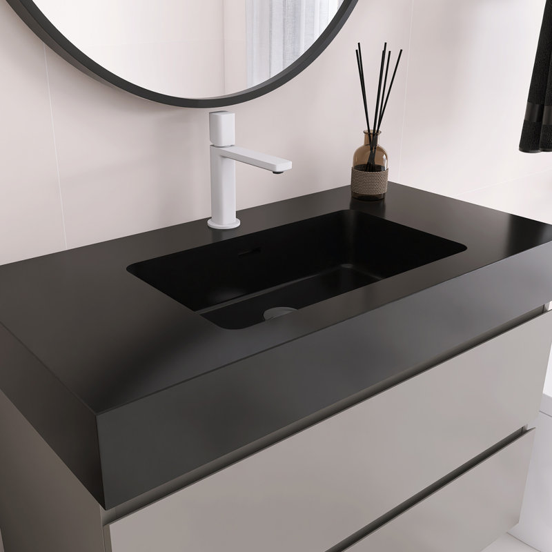 Meuble-lavabo flottant mural 36 po avec lavabo, Gris, Noir