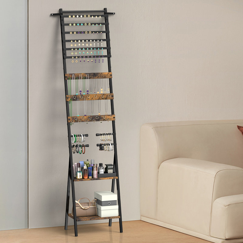 Burned Finish Wall-Leaning Ladder Jewellery Organizer, Brown
