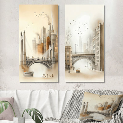 Décoration murale 2 pièces Brooklyn Bridge Vintage Industrial Scene I - Traditional Architecture